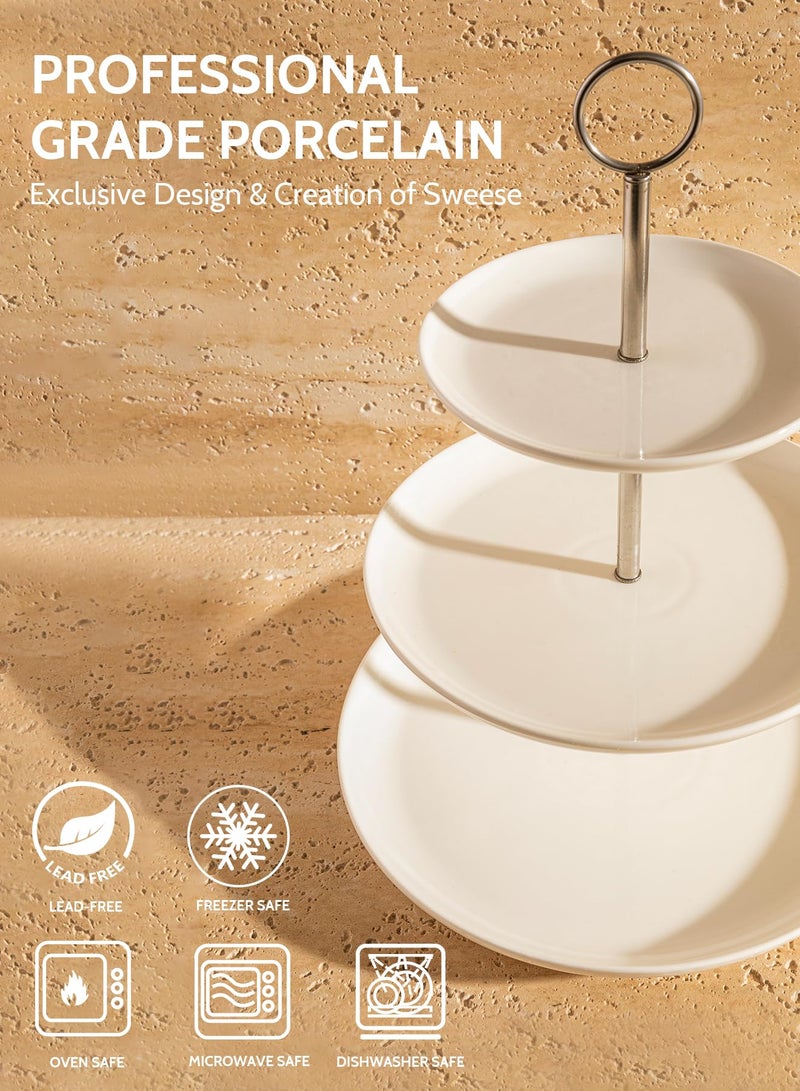 Sweese 3 Tier Cupcake Stand- White Porcelain Cake Stand- Dessert Stand, Tiered Serving Trays for Parties - Image 3